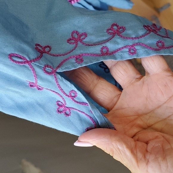 Mods international Bohemian, style dress, medium blue with purple enbroidery. M - Picture 5 of 12